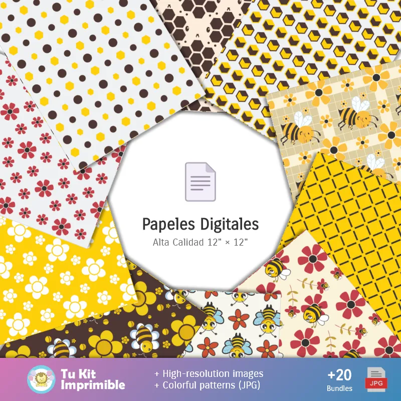 Collages | Fundos Abejitas - Papel Digital para Decoração