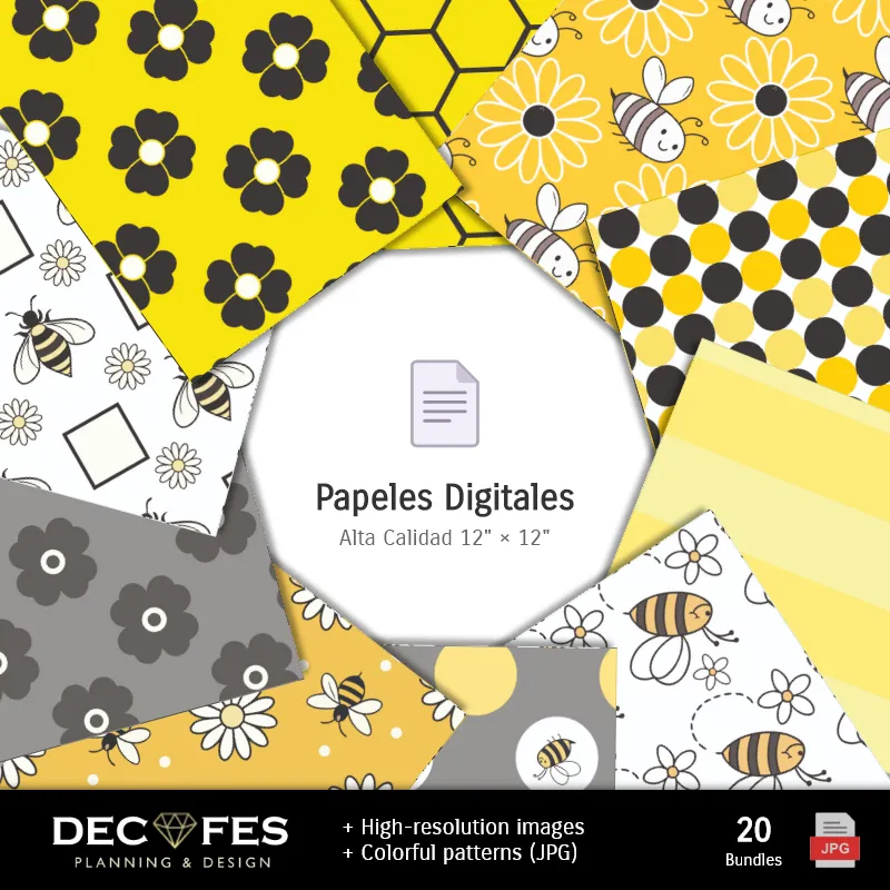 Collages | Papel Digital Abejitas - Imprimibles para Scrapbook y DIY