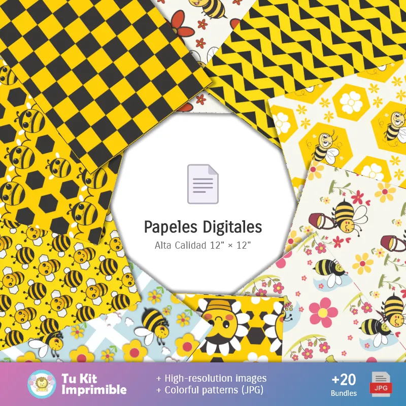 Collages | Patrones y Texturas Abejitas - Kits de Scrapbook y Fiestas