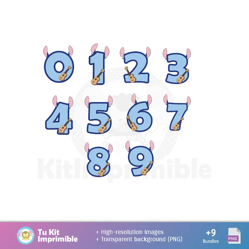 Números Temáticos | Patrones y Texturas Lilo y Stitch - Kits de Scrapbook y Fiestas