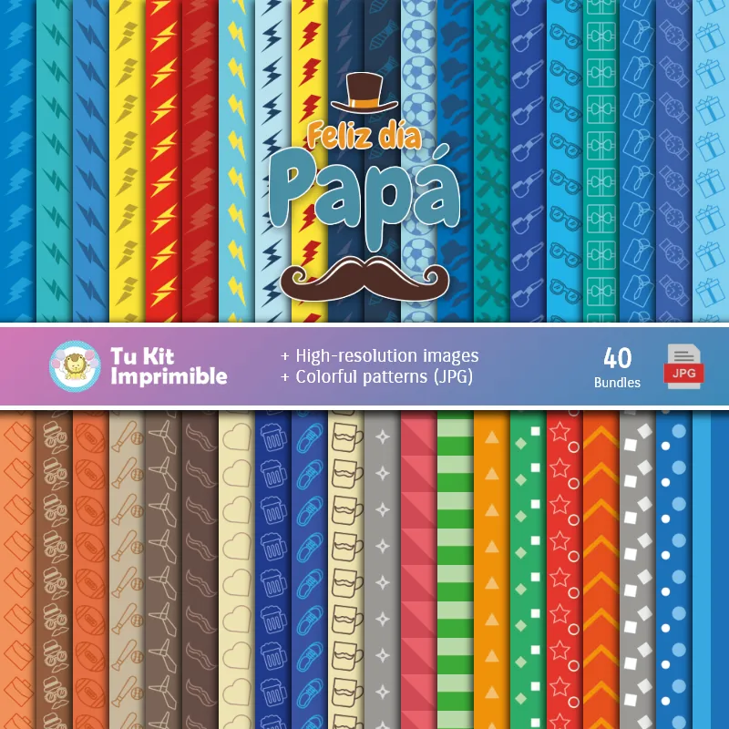 Set de Papeles Digitales Dia do Pai - Fundos para Festas e Scrapbooking