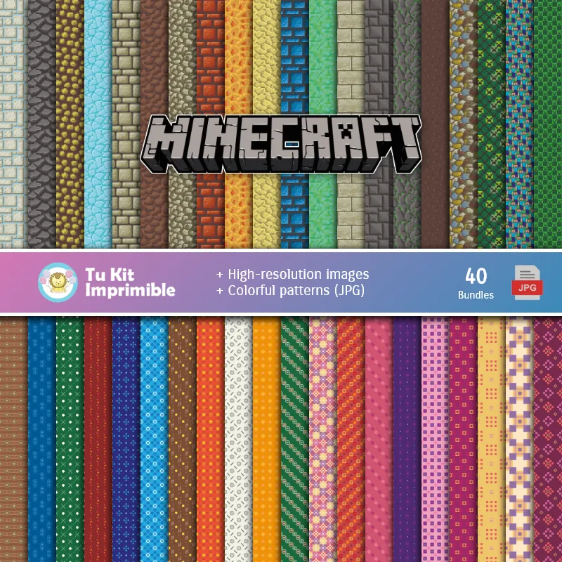 Set de Papeles Digitales Minecraft - Fundos para Festas e Scrapbooking